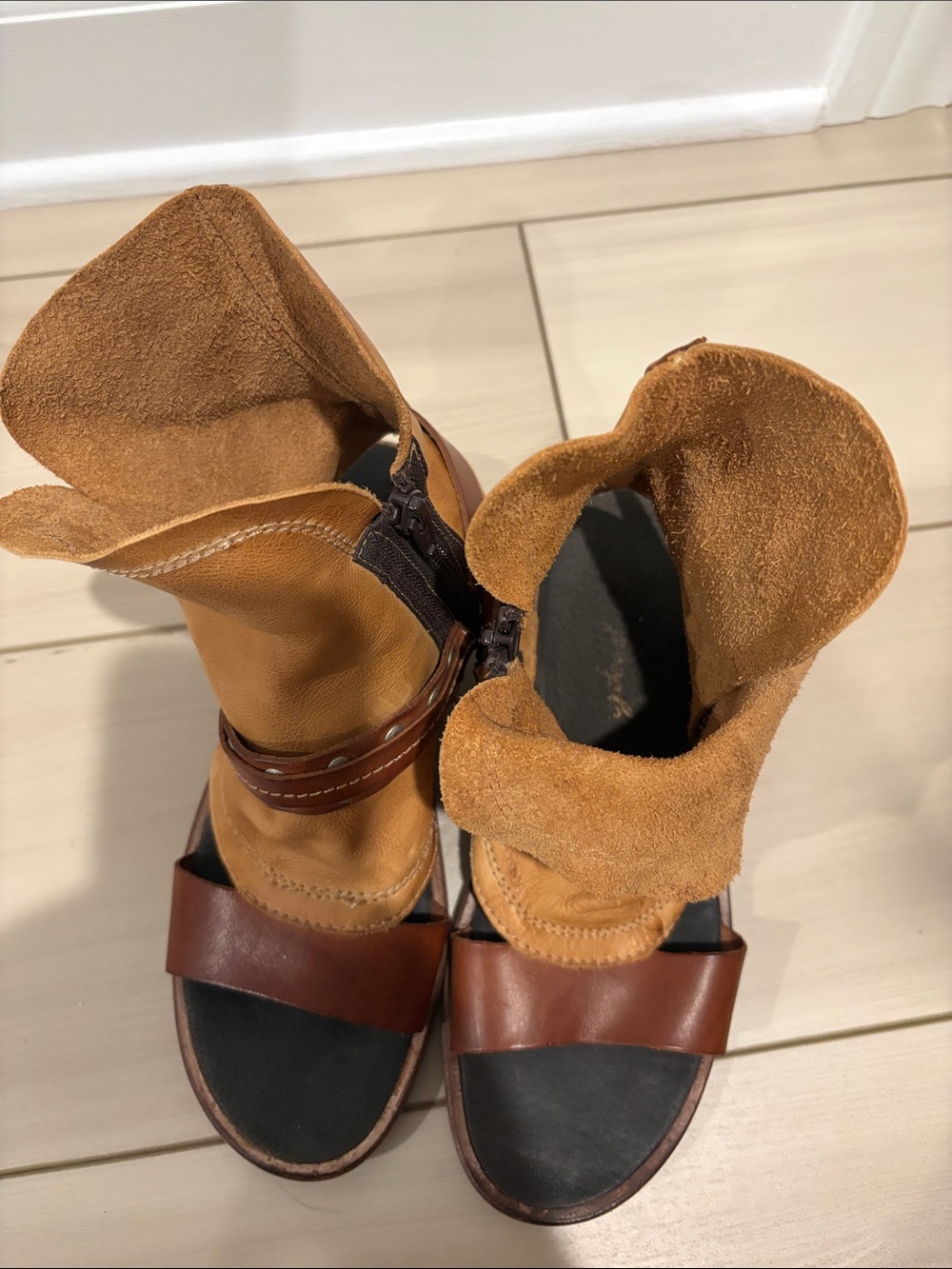 Free People Two-Tone Brown Tan Leather Open-Toe Sandals - Picture 5 of 5